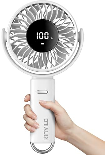KinYiLO 6.5-Inch Ultra- Large Handheld Fan (30.8 cm Height, 16 cm Fan Blade, 500g / 1.1 lb), Larger Than Regular Hand Fan, Strong Airflow, 6000mAh Battery, 100 Speed Levels,– Travel, Outdoor, Beige