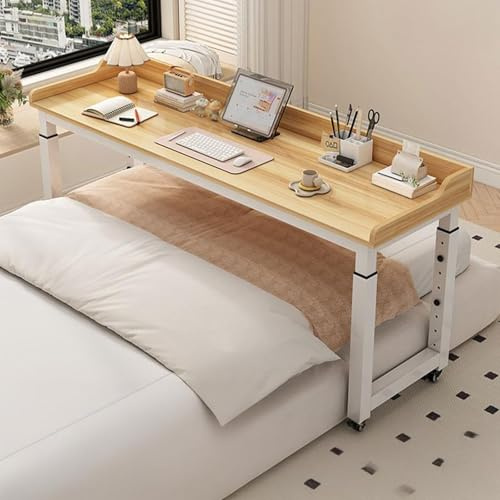 Höhenverstellbarer Betttisch Auf Rollen, Krankenhaustisch Betttisch In Queen-Size Mit Robusten Metallbeinen(Beige,180cm/70.8in)