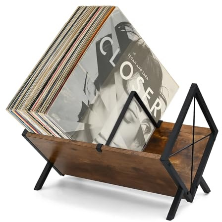 ROYUEXT Schallplattenaufbewahrung, braunes Schallplattenständer-Regal mit verstellbarer Trennwand, Schallplatten-Organizer für dünne Schallplatten, CDs, Zeitschriften