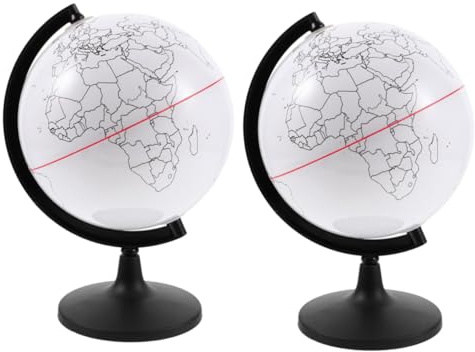 Abaodam Lot de 2 Globes Vierges à Colorier DIY, Diamètre 14,16 Cm, Modèles Effaçables en Plastique Solide, Décoration Éducative pour Apprentissage Géographique et Création Artistique