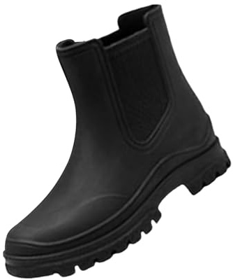 Maskjuwio Stivali in gomma da donna con suola spessa, stivali in gomma antiscivolo in neoprene, vestibilità elegante, stivali da lavoro leggeri senza lacci, Nero , 37 EU