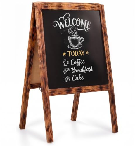 VELORA H&L Chevalet Ardoise 50 x 100 cm Bois Brûlé – Stop Trottoir Double Face en Bois pour Restaurant Café Commerce, Tableau de Menu, Tableau Noir à Craie, Panneau Publicitaire Extérieur Pliable