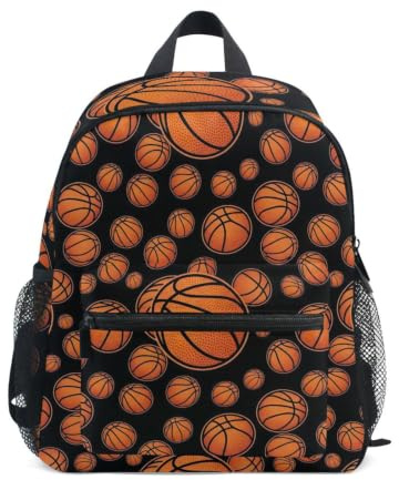 Småbarnsryggsäck för flickor pojkar, orange basket svart skolväska för barn, Orange basketboll svart, Small, Coola ryggsäckar för fotboll