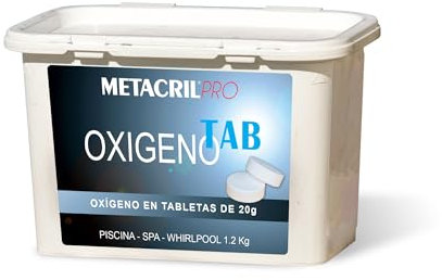 Metacril Pro Oxigeno Tab, Ossigeno Attivo in Pastiglie da 20 gr, No Cloro, per Piscina o Spa Idromassaggio, 1,2 KG