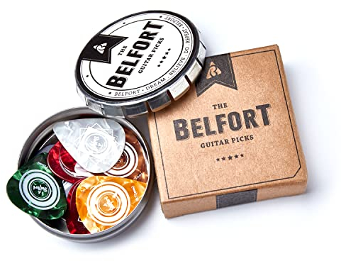 BELFORT® 20 hochwertige Plektren für Gitarre - Zubehör Ebook + edle Geschenk Box - Gitarren Plektrum (E Gitarre, Akustikgitarre, Bass Guitar Picks) 4 Stärken: 0.46-1.20mm (Gitarren Zubehör Geschenk)