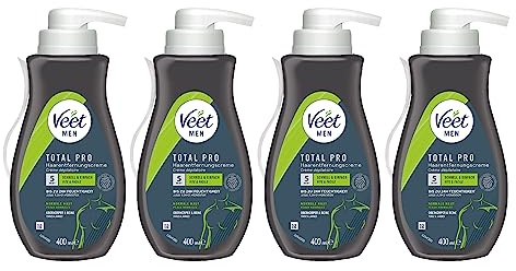 Veet for Men Haarentfernungs-Creme Sensitive Power im praktisachen Spender mit Spatel - Schnelle & effektive Haarentfernung für Männer in nur 5-10 Minuten - 4er Pack (4 x 400ml)