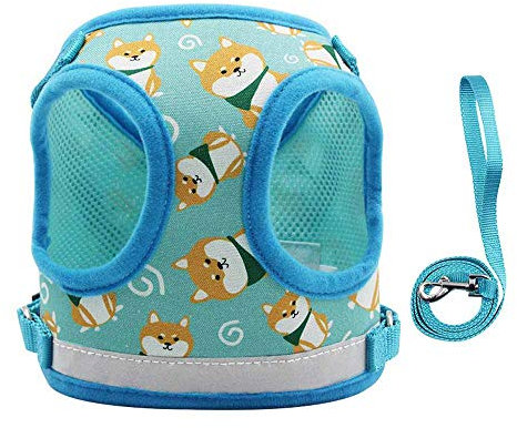 feiling Hundegeschirr und Hundeleine Set für Kleine Hunde Mittelgroße Hunde Hunde-Print Vest Step-in Brustgeschirre Reflektierende Welpengeschirr Weich mit 1.5 Meter Führleine Schleppleine (S, Blau)
