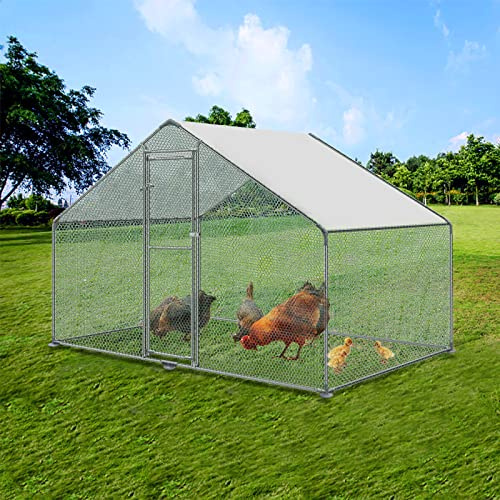 LZQ Hühnerstall mit Schloss 3x2x2m Verzinkter Stahl Kleintierstall Freigehege Hühnerhaus Dach Geflügelstall für Hühnerkäfig Vogelkäfig Kleintiere Haustierkäfig Outdoor