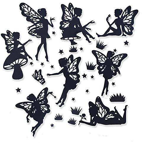 CrafTreat Reusable CTC070 Fairy Laser Cut Chipboard Embellishments for Crafting - Laser Cut Chipboard Fairies (Set of 8) - Size: 5.76X6 Inches - Fairy Silhouette Cutouts - Fairy Cutouts for Crafts