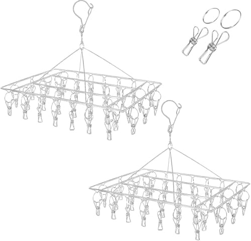 Qualsen Stendino per Calzini in Acciaio Inox, 36 Clip, Quadrate, 2 Paia | Appendiabiti con Picchetti per Stendibiancheria, Calze, Biancheria Intima, Vestiti per Bambini, Canotte e Guanti
