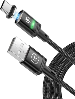 Kuulaa Cable Magnético USB C, 3 A Cable USB magnético con adaptador tipo C, compatible con QC 3.0 de carga rápida, cable magnético de nailon trenzado (1m)