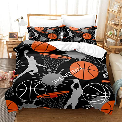 HNHDDZ Juego de Funda nórdica Cama 105 Baloncesto Dibujos Animados Carta Estilo Deportivo 3D Atleta Trapecio Ropa de Cama Niños Chico Adolescente Funda de edredón 180x220 y 2 Funda de Almohada