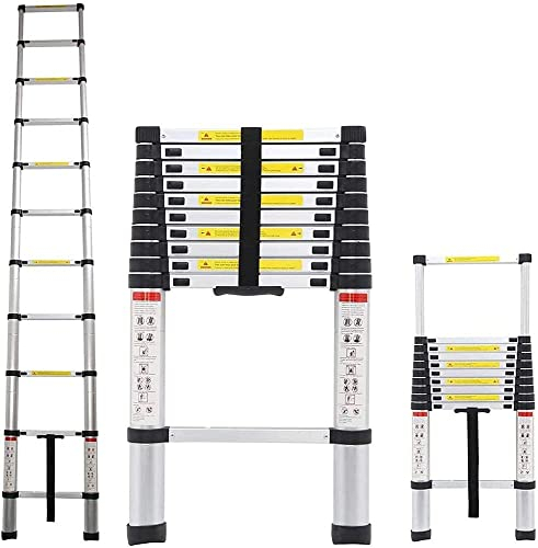 Scala telescopica da 3,8 m con stabilizzatore, scala telescopica in alluminio con un pulsante, design Soft Close per il monitoraggio di lavori di camper o installazioni, capacità 150 kg