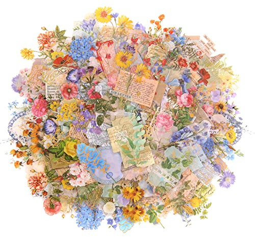 Lychii Aufkleber Blumen, 180 Stück Transparente Vorgeschnitten Aesthetic Sticker, PET Holografische Farbgebung Naturmotive Aufkleber für Scrapbooking, Geschenke, Bastelarbeiten, Kindles und Tablets