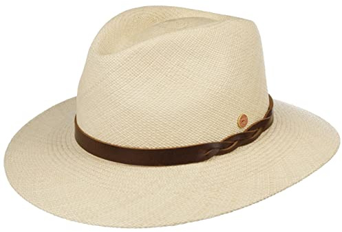 Mayser Enrico Traveller Panamahut Panamastrohhut Strohhut Sonnenhut Sommerhut Herren - Made in the EU mit Lederband Sommer Frühling-Sommer - 58 cm Natur