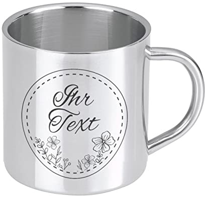 STEMPEL-FABRIK – personalisierbarer Edelstahlbecher mit Namen – Motiv Papierdekor – Für Rechtshänder – gravierter Kaffeebecher doppelwandig – tolle Geschenkidee für Outdoor-Aktivitäten