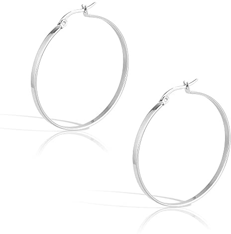 HAQI Pure Titanium Link Ultralight Damenohrringe Klassisch Silber Wasserdicht Hypoallergen Medical Grade Titan Teile Link Premium 316L Stahlohrringe 40mm(Silber-)