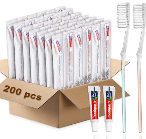 Brosse à Dents Jetable, 200 Brosses à Dents Jetables En Pâte De Dentifrice, Emballées Individuellement Pour L'équipement De Salle De Bains D'hôtel, De Lavage De Camping (200 Pièces)