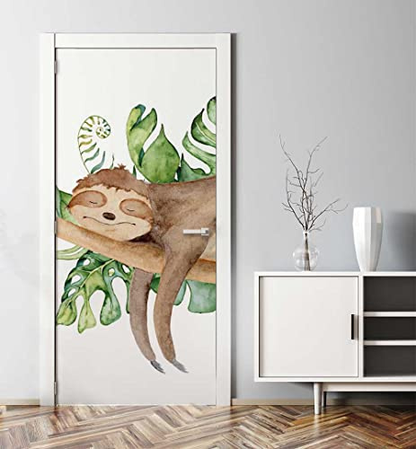 MyMaxxi Türtapete selbstklebend - Einteilige Türfolie 90x200 cm - Motiv: Faultier Mentalität Türklebefolie zum verschönern & bekleben der Tür - Türaufkleber aus Klebefolie