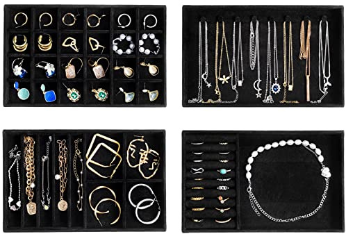 ProCase Schmucktablett Organizer mit 4 Schmuckschalen, Stapelbar Schmuck Schublade Organizer, Schmuckaufbewahrung für Ohrringe Ringe –Ganz Schwarz