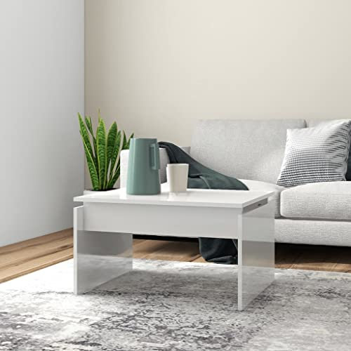 Makastle Couchtisch Wohnzimmertisch Sofatisch Kaffeetisch Beistelltisch Loungetisch für Wohnzimmer Schlafzimmer, Hochglanz-Weiß 68x50x38 cm Spanplatte