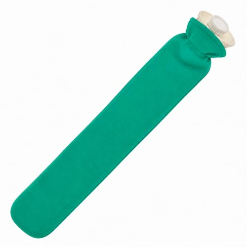 Lange Wärmflasche mit weichem Bezug 2 Liter Schlauch-Wärmflasche für Nacken und Schulter, Nackenwärmflasche extra lang (Grün)
