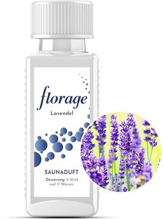 Florage 100ml Saunaaufguss LAVENDEL - 50 Jahre Erfahrung als deutsche Duftmanufaktur, hochergiebiges Aufgussmittel für die Sauna, viele Aufguss Düfte, vegan und ohne Tierversuche, auch als Set