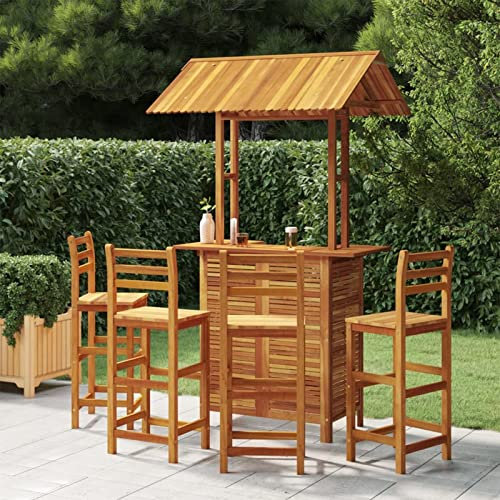Tidyard 5-TLG. Gartenbar Set Theke Tresen Tisch Barhocker Gartenmöbel Massivholz Akazie