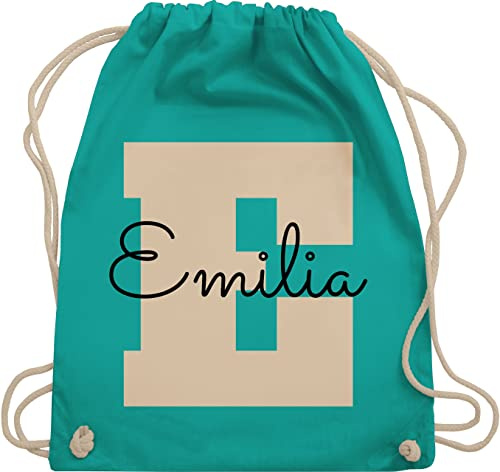 Turnbeutel Rucksack - Initialen - Personalisiertes Geschenke mit Namen Weihnachts-Geschenke Geschenkideen Wichtelgeschenk - Unisize - Türkis - e und name schulkind beutel buchstaben stoffbeutel