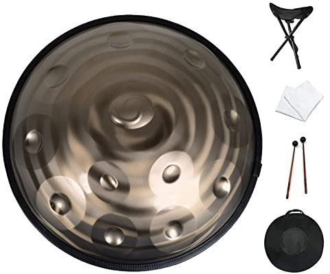 PROPFE Handpan Drum d-Moll 22 Zoll Stahl Handtrommel, Handpan Drum Instrument mit weicher Hand Pan Tasche, Handpan Schlägel, Handpan Ständer, staubfrei.