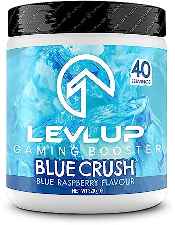 LevlUp Blue Crush Gaming Booster, Energy, Focus and Concentration Drink Powder for Gamers with Taurine, Caffeine, L-Tyrosine and Vitamin B12, Blue Raspberry Flavour, 320 g, 40 Servings