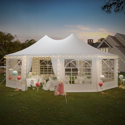 EROMMY 26x19ft Party Tent, White Wedding, Decagonal Heavy Duty Canopy with 8 Removable Sidewalls, 8 Church Windows and 2 Pull-Back Doors, Outdoor Gazebo Pavilion Shelter for Party, Event