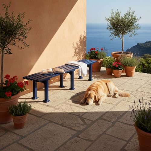 PROREGAL Gartenbank Kuba | 4-Sitzer | Blau | HxBxT 42x200x37cm | Witterungs- & UV-beständiger Kunststoff | Parkbank Sitzbank Außenbereich Garten Balkon Terrasse
