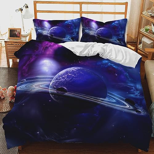 CIUNVXD Set di biancheria da letto per bambini a tema spaziale, 3D Space Starry Sky Universe Kids Bedding, Planet, Night Sky, Universe Duvet Cover(B, 220 x 240 cm)