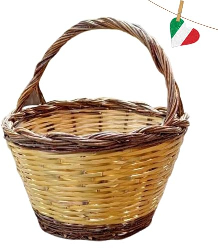 Cestino Vimini con Manico | Cesto Funghi Picnic Decorativo | Multiuso - Prodotto Artigianale, Resistente e Pratico (27_x_32_cm, 38)