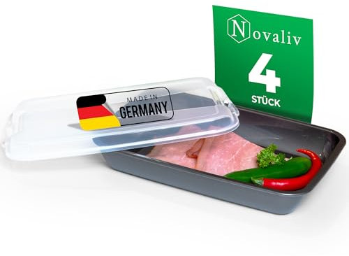Novaliv 4er-Set Anthrazit Premium Aufschnittbox mit Transparentem Deckel, Frischhaltedosen für Wurst & Käse Maße 25x17x5 cm Kühlschrank Organizer Knäckebrotbox Wohnung must-have Küchen Gadgets