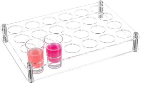 NBEADS 24 Shot Glass Tray Holder, Clear Bar Acrylic Shot Glasses Holders Wine Glass Cup Serving Tray Cups Organizer Shot Glass Display for Party Bar Club, Hole: 1.5 Inch