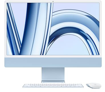 Apple 2023 Computer desktop all-in-one iMac con chip M3: CPU 8-core, GPU 10-core, display Retina 4,5K 24, 8GB di memoria unificata, 512GB di archiviazione SSD, accessori in tinta. Color Azzurro