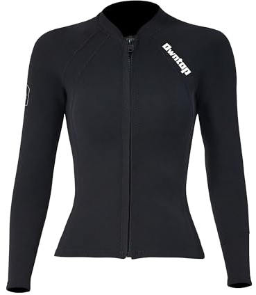 Owntop Våtdräktsjacka för Kvinnor - 2mm Neopren Wetsuit Tops Långärmad Fram Dragkedja för Scuba Dykning Surfing Snorkling Simning, Kvinnor Svart XL