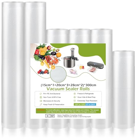 Vakuumierbeutel Vakuumierfolie Beutel Vakuumbeutel Lebensmittel - 6 Rolle 15/20/28x300cm Profi Folienrollen BPA-frei für Aromadicht Kochfest Sous Vide Wiederverwendbar