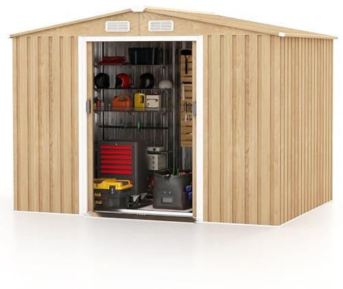 HOMASIS Abri de Jardin Métal Exterieur, Cabane de Jardin avec 4 fenêtres de Ventilation, 2 Porte, Abri à Outils Structure Renforcée, Haute Résistance pour Ferme,Terrasse,259 x 196 x 184 cm