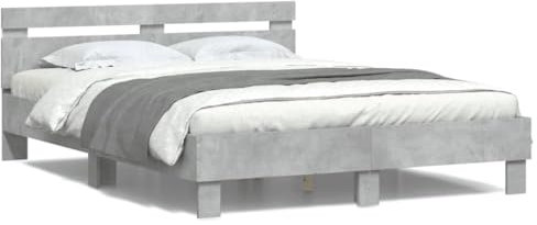 ShGaxin Bettgestell mit Kopfteil Beleuchtung Betongrau 150x200 cm, Bett, Bed Frame, Familienbett, Bettrahmen, Bett Gestell, Bett Rahmengestell, Schlafzimmer Bett - 3207542