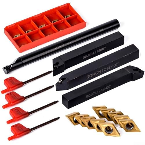 Drehmeißel-Set mit 4 x 12-mm-Halter, 10 Hartmetall-Einsätzen