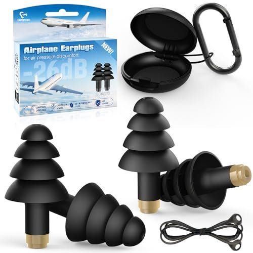 Ear Plugs for Flying, 2 Pairs Adults Silicone Reusable Airplane Earplugs 26dB, with Silicone Connector Cord, Travel Essentials for Flying, Ear Protection Earplugs for Plane,Concerts,Motorcycles,Work