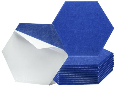 sourcing map 12Pcs Acoustic Panel Self-Adhesive 30 x 26 x 0.9cm Good Density Sound Proof Padding, Hexagon Sound Proof Absorbing Panels, Insulation Beveled Edge Wall Tiles (Dark Blue)