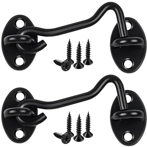 Hook and Eye Latch,Cabin Hook Stainless Steel Door Lock Hook,2 Pcs Black Door Latch for Internal Door Hooks to Keep Door Open,3 Inch Door Catch for Outdoor Garden Gate Latch Use(Black, 3 in)