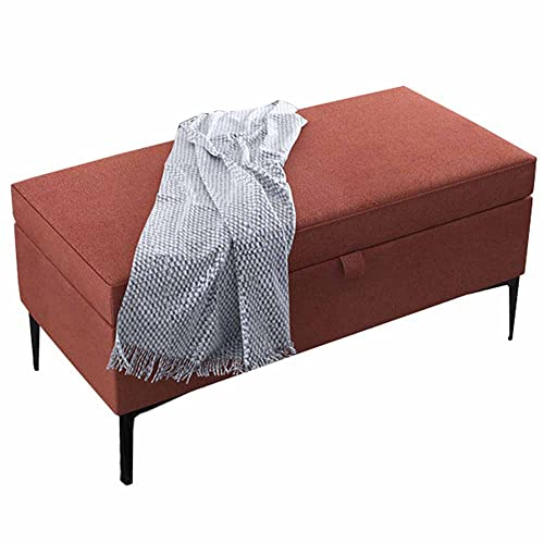 FGDIUCVN Brandschutz-Falthocker mit Stauraum, rechteckiger Stoff-Aufbewahrungshocker, Ottomane, Sitzbank, Fußstütze mit Hebeplatte, 100 x 40 x 42 cm, Ottomane (Farbe: Braun) (Orange)