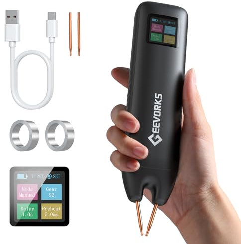 Geevorks Soldador por Puntos de Batería Portátil,Mini Spot Welder,Modos Automáticos Y Manuales,99 Velocidades Ajustables,con Pantalla a Color de 1,3 Pulgadas, Protección de Control de Temperatura