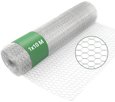 Wiltec Malla metálica de acero galvanizado para pajarera malla hexagonal 25 mm altura 1 x longitud 10 m alambre Ø 0,7 malla para conejos y gallinas cercado de animales terrazas y jardines