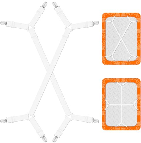 Hanyousheng 2 Stück Bettlakenspanner Verstellbar, Elastische Bettlaken Spanngurte, Spannbettlakenhalter Clips, Bettlaken Halter mit Metallclip für Faltenfreie Bettlaken, Matratze